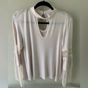 Blush pink long sleeved top with lace detail